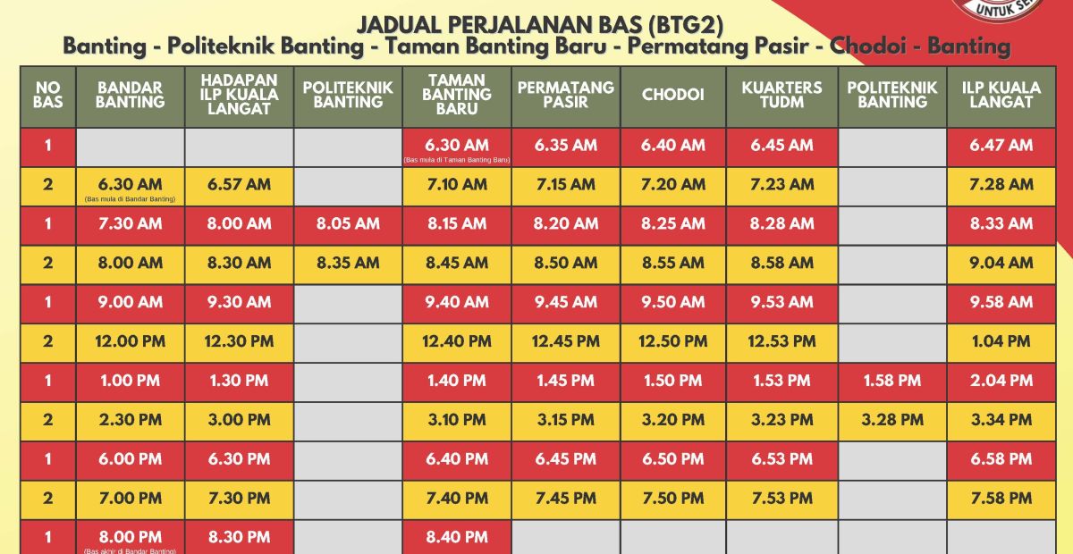 Pindaan Laluan Dan Jadual Bas Smart Selangor Bagi Laluan Banting 2