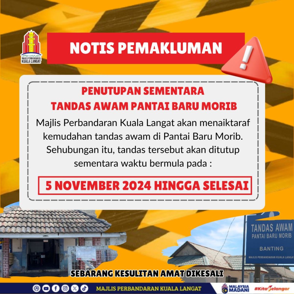 Majlis Perbandaran Kuala Langat Akan Menjalankan Kerja Menaiktaraf Kemudahan Tandas Awam Pantai Baru Morib
